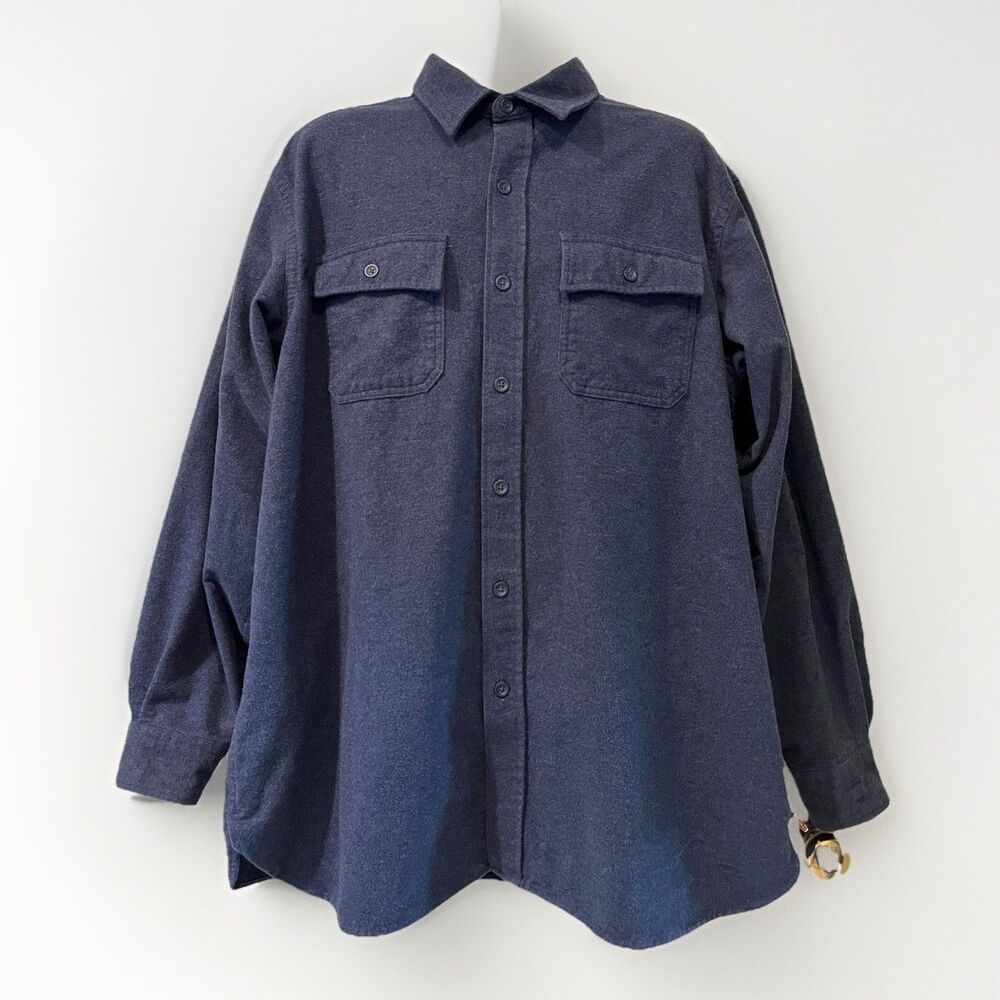 LL BEAN Chamois Shirt Traditional Fit Flannel Mens XL Blue Gorp Outdoor Cabin